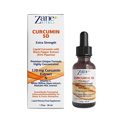 Zane Curcumin 5D │ Turmeric Curcumin Drops, Highly Concentrated 170 mg with Black Pepper for Better Absorption │ for Joint, Brain & Immune Health| Vegan | Non-GMO | Gluten-Free | 1 Fl Oz.- 30ml Cover