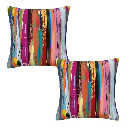 Multicolored Rainbow Abstract Throw Pillow Covers 16x16 in Set of 2, Decor Art Vibrant Pillow Case Square Cushion Covers for Sofa Bed Couch Living Room