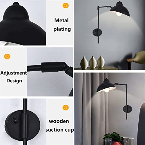 Luz de pared negra con brazo oscilante e interruptor para apliques modernos de metal 4