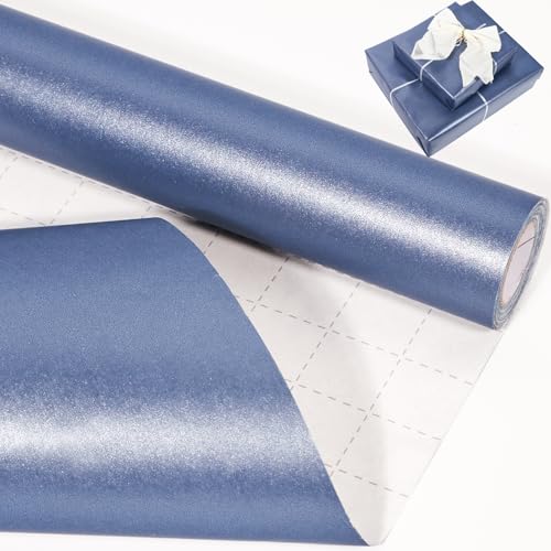 Blue Wrapping Paper Roll 43cm*10m Pearly Lustre Blue Wrapping Paper Pearlescent Kraft Gift Wrap Paper for Birthday Party Wedding Christmas Festive Decorations DIY Crafts