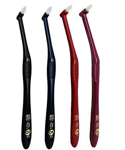 艶白 Tsuyahaku Single Tuft Compact Wisdom Tooth Brush (Super Soft), V Trim Bristles, BPA Free, Pack of 4