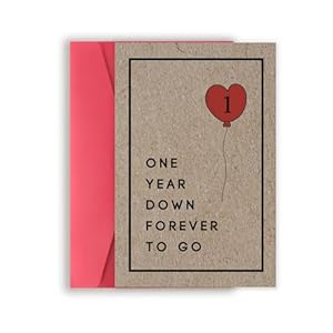 Sweet First Anniversary Card for Boyfriend Girlfriend, Funny 1st Aday Gift for Him Her, Happy Paper Wedding Aday Card for Husband Wife, One Year Down Forever to Go