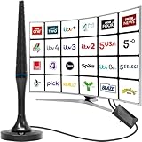 Indoor TV Aerial with Signal Booster, 2026 HD Digital TV Aerial for Freeview TV with Strong Magnetic Base, 650+ Miles Long Range Indoor Aerial for TV for 4K 1080P Local Channels, 4M Cable (Long Stick)