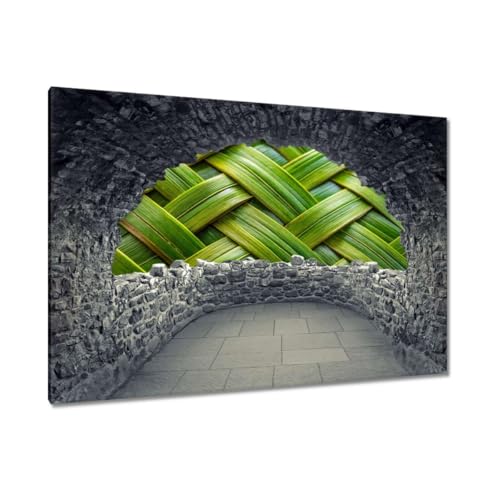 Peinture imprimée sur toile haut de gamme Tissage vert élégance 120 x 80 cm