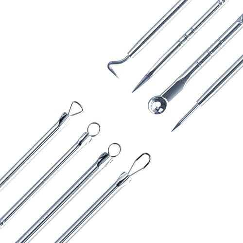 Image of Stainless Steel Blackhead Remover Comedone Extractor, Curved Blackhead Tweezers Kit, Acne Pimple Blemish Remover Tool- Set of 4 for Face, Nose, and Acne Treatment (Pack of 2)