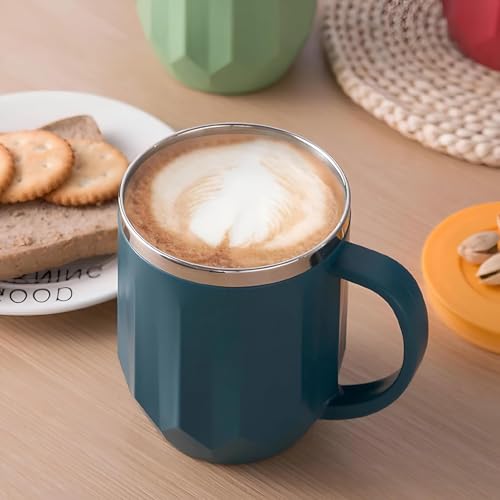 Image of Insulated Coffee Mug 350 ml - Leakproof Lid, Double Wall Stainless Steel Tea Mug, Cool Touch Outer, Travel Cup for Office & Car, Keeps Drinks Hot /Cold - Blue