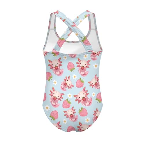 Image of Girls One Piece Swimsuit Axolotl Cross Back Straps Bathing Suit Lightweight Quick Dry Gymnastics Leotard