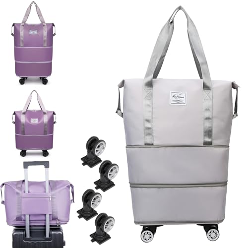 Kulken Travel Bag With Wheels, 2025 New Large Capacity Travel Bag - Universal Wheel Removable, 27L - 50L TravelBag (Gray)