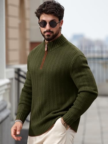 Runcati Mens Quarter-Zip Pullover Sweater Casual Mock Neck Knitted Winter Warm Ribbed Polo Sweaters4