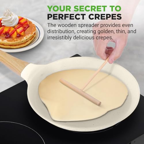 NutriChef 9.45” Non-Stick Crepe Pan with Wooden Spreader, Durable Marble Coated Dosa Pan, Bakelite Handle and Induction Bottom, PFOA/PFOS Free, Dishwasher Safe, Even Heat Distribution (White Cream) by NutriChef - Used condition - Image 2