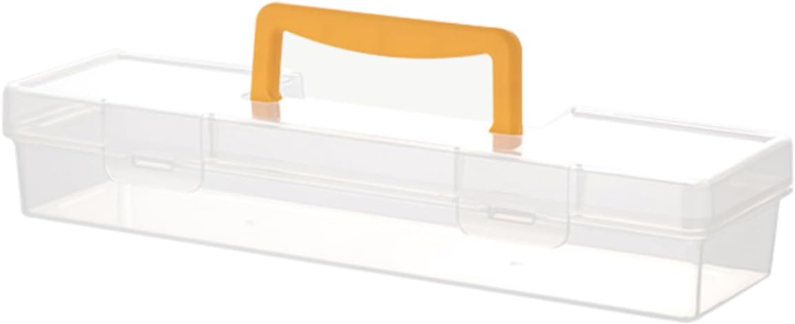 Portable Plastic Container with Handle, Extra Long Paint Brush Storage Box Art Craft Sewing Storage Box with Latching Lid for Paint Brush, Tools, Ruler, Sewing Crafts (Yellow, 14.1'' x 4.3'' x 4.7'')