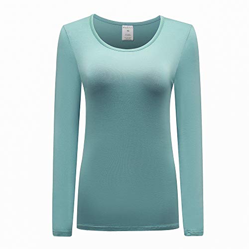 OThread & Co. Women's Long Sleeve T-Shirt Scoop Neck Basic Layer Stretchy Shirts (Large, Grayish Green)