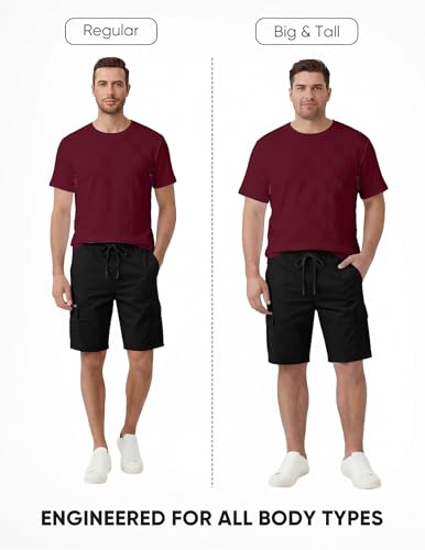 Image of JMIERR Mens T-Shirt Casual Stretch Solid Crewneck Short Sleeve Tees Textured Shirts
