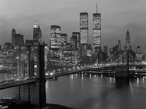 ART.COM Wall Photographic Print 1980s New York City Lower Manhattan Skyline Brooklyn Bridge World Trade Center, 24" x 18"