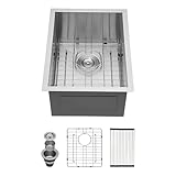 Kichae Fregadero de barra de 15 pulgadas, fregadero de esquina redonda hecho a mano