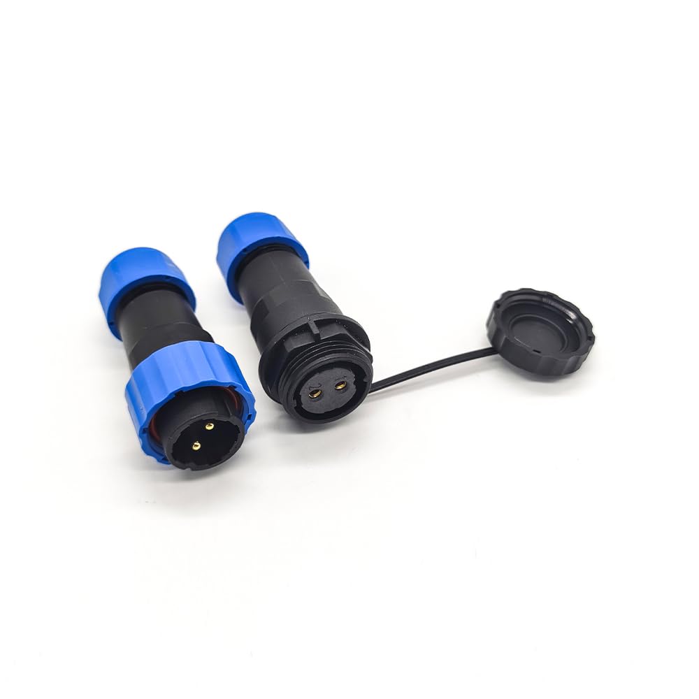 Elecbee IP68 Waterproof 2 Pin Circular Male Plug & Female Socket Connector, SP21 Series, 2 Pins, Blue, 12V, 10A, 120W