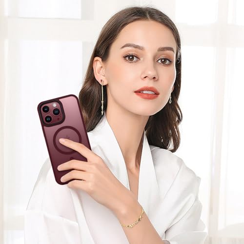 Image of BENTOBEN for iPhone 15 Pro Max Case, iPhone 15 Pro Max Magnetic Case [Compatible with MagSafe], Translucent Matte Slim Shockproof Women Men Protective Case Cover for iPhone 15 Pro Max 6.7 inch, Wine