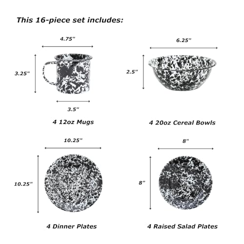 Enamelware Starter Set, 16 piece, Blue/White Splatter
