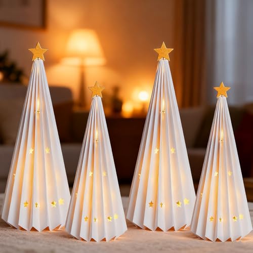 4 Stück Tischdeko Weihnachten, Weiß Papier Weihnachtsbaum Deko...
