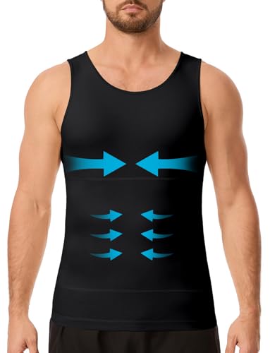 DEHORU Men's Shapewear Tank Top – Compression Slimming Shirt (Black, Large)