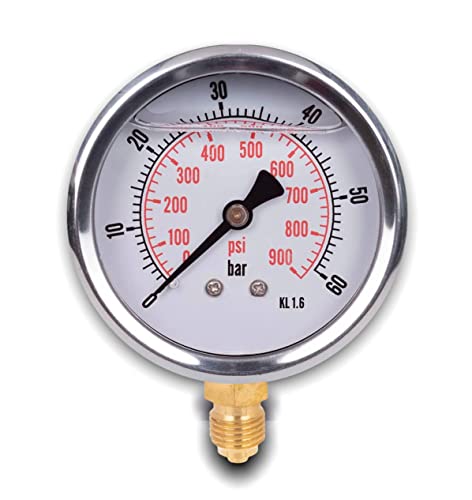 Stainless steel radial pressure gauge D.63 mm with 1/4 glycerine connector from the bottom (0-60 bar)