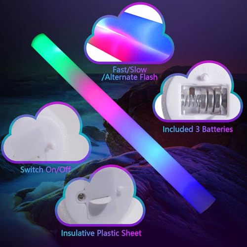 wellent 55 PCS Foam Glow Sticks, Foam Light Up Sticks Party Supplies with 3 Mode Colorful Flashing, Glow Sticks Bulk Party Pack, Led Foam Sticks for Birthday, Wedding, New Year, Carnival, Concert - image 4