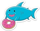 Stickeroonie Sticker Decal Cute Fat Whale Shark Eating Donut Foodie for Laptop Water Bottle etc. 4 x...