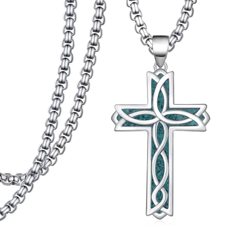Collier croix homme en argent S925 et turquoise véritable | Bijou d'exception