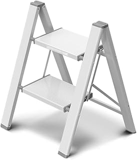 Ladder Step Ladders Aluminum 2 Step Ladders Stool Folding Step Ladder with Not Slippery Sturdy and Wide Pedal Lightweight Portable Stepladders(Color : White) (White)