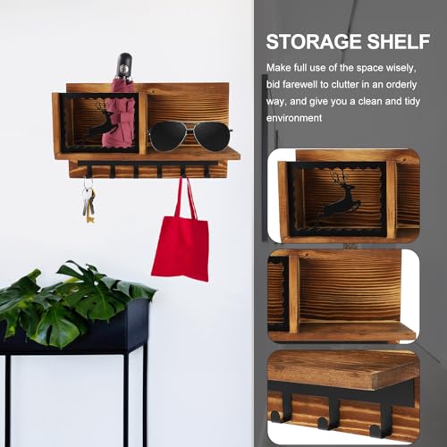 Étagère murale en fer noir bois marron support rangement cuisine