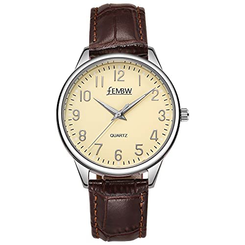 FEMBW Reloj de Pulsera con Correa de Cuero Genuino para Mujer, Movimiento de Cuarzo japonés, números arábigos, Resistente al Agua hasta 50 m (Marrón) Cover