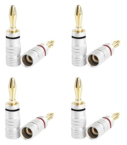 Image of [ 8 Pieces (4 Pcs Red & 4 Pcs Black) ] Speaker banana plug,Crimp & Twist Closed Screw Audio Banana Plugs for Speaker Wire (4 Pairs)