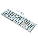 104 キー タイプライター キーボード メカニカル ゲーミング キーボード フルサイズ コンパクト キーボード デスクトップ PC とラップトップ用の丸型キーキャップ付き有線レトロ キーボード 26 RGB バックライト (ホワイト)(Blue)