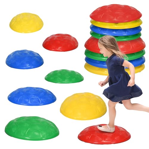 ZONEKIZ Stepping Stones Kids, 8PCs Balance River Stones with Non-Slip Mats, Indoor Outdoor Sensory Toys, Obstacle Course for Ages 3-8 Years, Stackable - Multicoloured