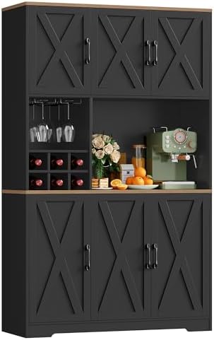 HOCSOK black kitchen cupboard with microwave on worktop in a modern UK kitchen.
