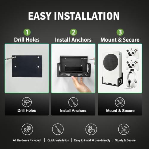 Image of Wall Mount Kit for Xbox Series S,Steel Mount Includes Detachable Controller Holder and Headphone Stand （NOT for Xbox ONE S）