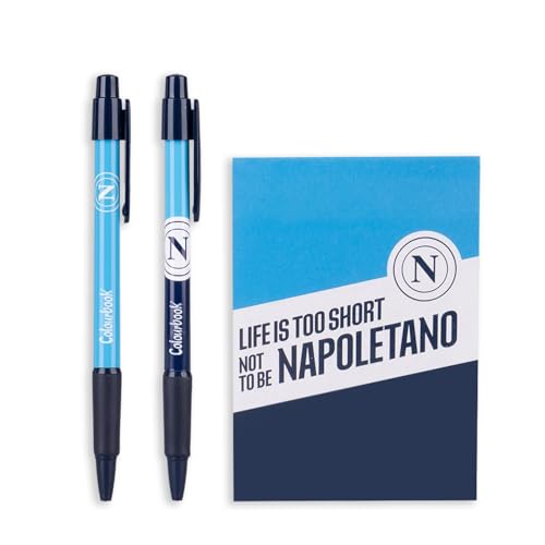 Colourbook - SSC Napoli Schreibwaren-Set 14-teilig, offizielles Lizenzprodukt, enthält 2 Bleistifte, 2 Stifte, 6 Buntstifte, Radiergummi, Spitzer, Lineal, Block Notes