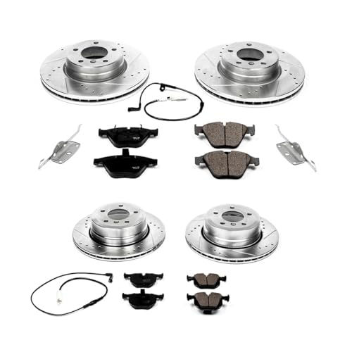 Image of PowerStop Front and Rear Brake Kit for BMW 530xi 2006-07 |535i xDrive 2009-10 |535xi 2008 - Drilled and Slotted Disc Rotors with Carbon-Fiber Ceramic Brake Pads Replacement, K5440