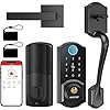 Smart Lock Front Door, SMONET Keyless Entry Door Lock with Handle, Smart Front Door Lock Set Fingerprint Smart Deadbolt Bluetooth Electronic Digital Keypad Lock, Auto Lock Work with Alexa, Black