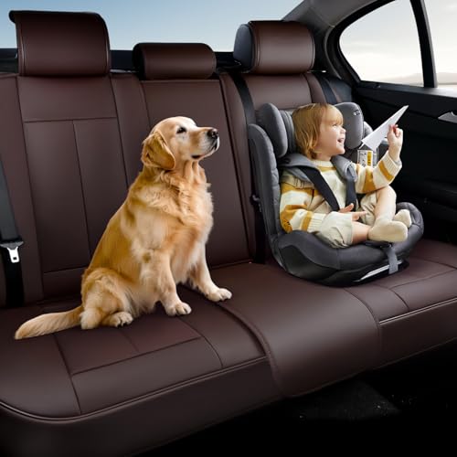 Image of Coverado Back Seat Cover for Kids, Rear Seat Covers for Cars, Brown Back Seat Protector, Waterproof Car Seat Cushion Nappa Leather, 3-Pieces Dog Seat Cover for Back Seat Universal Fit for Most Cars
