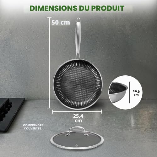 Poêle antiadhésif renforcé NutriChef 25 cm à surface nid d'abeille - 3