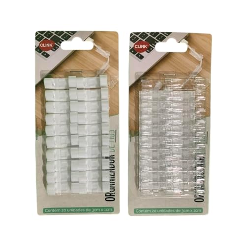 Kit Clipes Organizador de Fios e Cabos com Fixador Adesivo 40 Unidades Transparente