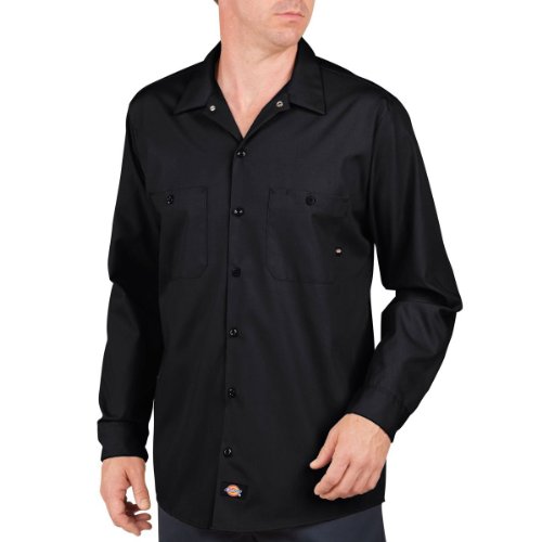 Dickies Occupational Workwear LL535BK L Polyester/Cotton Men's Long Sleeve Industrial Work Shirt, Large, Black