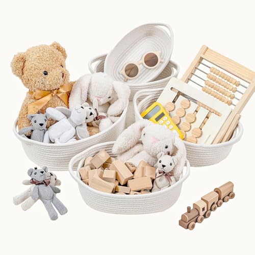 Storage Basket Set – 5-Piece Baskets for Organizing Home, Shelves, Nursery, Bathroom, Dog Toys, Small to Large Decorative Baskets – Off White