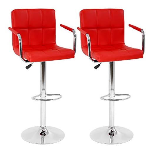 BestOffice Modern Bar Stool Set of 2 Barstools Armrest Height Adjustable Counter Stools Bar Chairs Swivel Bar Stool PU Leather Hydraulic Dining Room Chairs Home Kitchen Stools (Red)