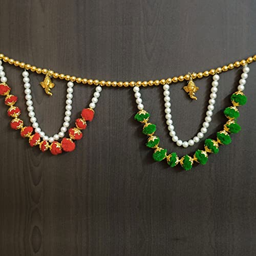 Image of Handmade Door Hanging Round Moti Style Bandarwal Toran (Tmr-03) -Diwali New Year Inauguration Wedding Festival Home Decor Pooja (40 Inch X 6 Inch), Multicolor