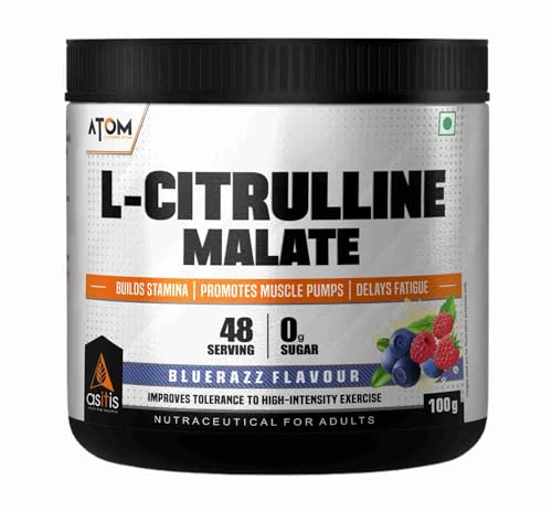 AS-IT-IS Nutrition ATOM L-Citrulline Malate Powder 2000mg, Boosts Nitric acid & Muscle recovery, Supports Endurance & Muscle Pump, Pre-Workout Supplement Men & Women, 100gm, 48 serves, Blue Razz