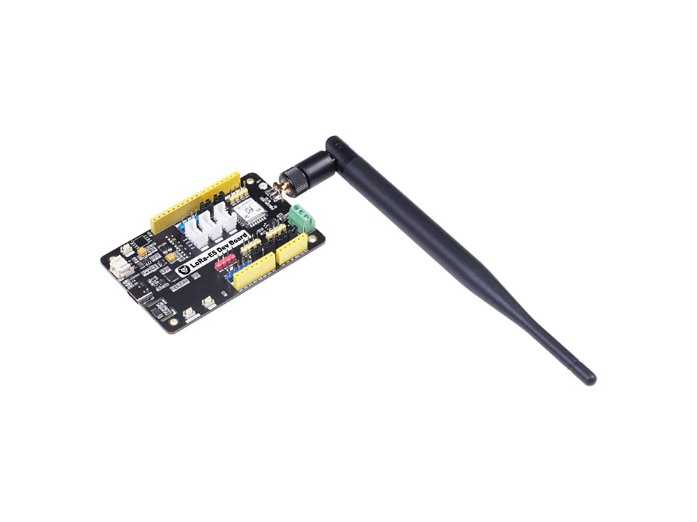 LoRa-E5 Dev Board with the antenna connected.