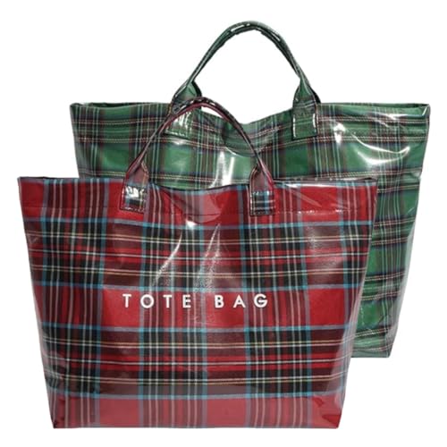 Cohawk PVC Plaid Tote Bag Christmas Letter Print Tote Bag