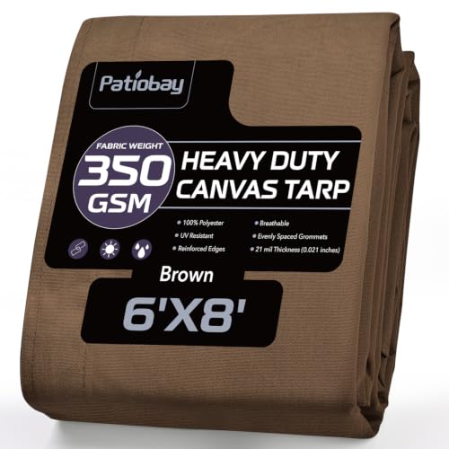 Patiobay Canvas Tarp 6x8 FT 12 Oz Heavy Duty Waterproof Dark Brown